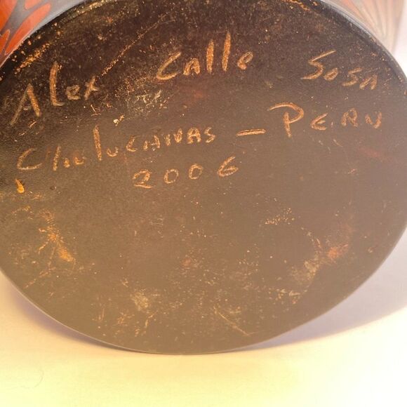 Vintage 2006 Chulucanas Vase Peru Signed Alex Calle Sosa Brown Red Polka… - Picture 9 of 12